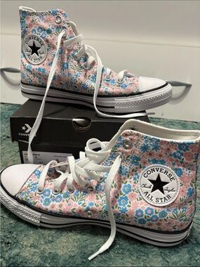 Converse High Top Floral Sneakers - Pink, Blue & White